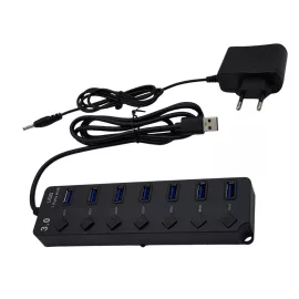   USB elosztó HUB 7db USB 3.0 porttal, tápegységgel, mindegyik USB külön kapcsolóval