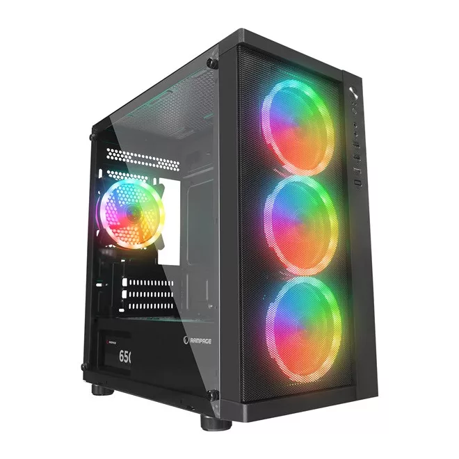 Rampage Számítógépház - VEGA V2 (fekete; üveg; mATX; alsó táp; 4x120mm RGB, 1xUSB3.0 + 2xUSB2.0)
