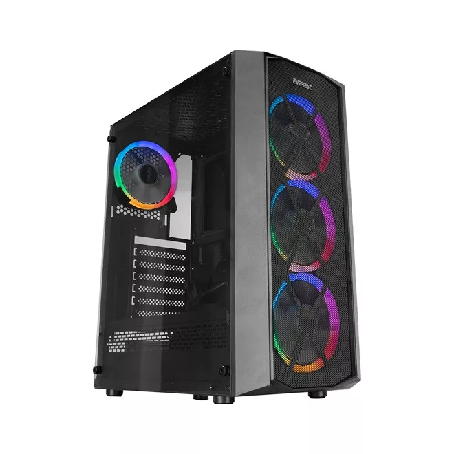 Everest Számítógépház -  FLAT MESH (fekete; plexi; ATX; alsó táp; 4x120mm LED; 1xUSB3.0 + 2xUSB2.0, I/O; porszűrő)