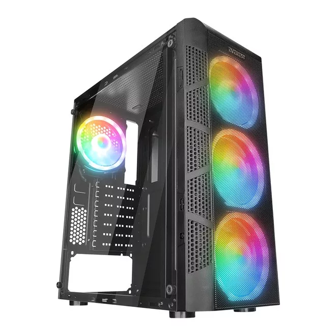 Everest Számítógépház - CREST V1 (fekete; üveg; ATX; alsó táp; 4x120mm RGB, 1xUSB3.0 + 2xUSB2.0)