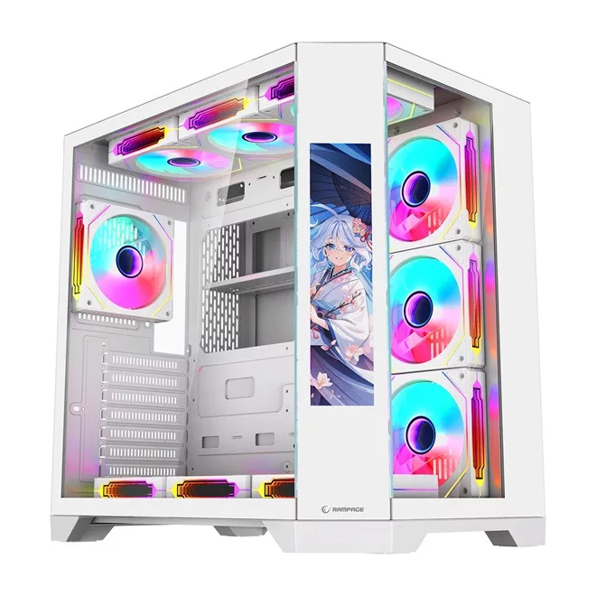 Rampage Számítógépház - NOVA (fehér; üveg; ATX; 9,17" TFT kijelző, 7x120mm RGB, 1xUSB3.0 + 1xUSB2.0)