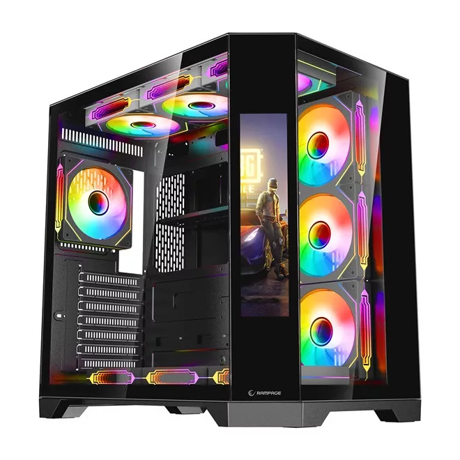 Rampage Számítógépház - NOVA (fekete; üveg; ATX; 9,17" TFT kijelző, 7x120mm RGB, 1xUSB3.0 + 1xUSB2.0)