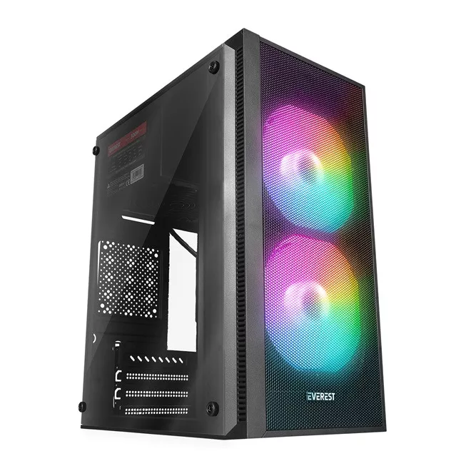 Everest Számítógépház - MINION Mesh PEAK 300W (fekete; 2x12cm LED venti, Micro ATX / MINI-ITX, 300W táp)