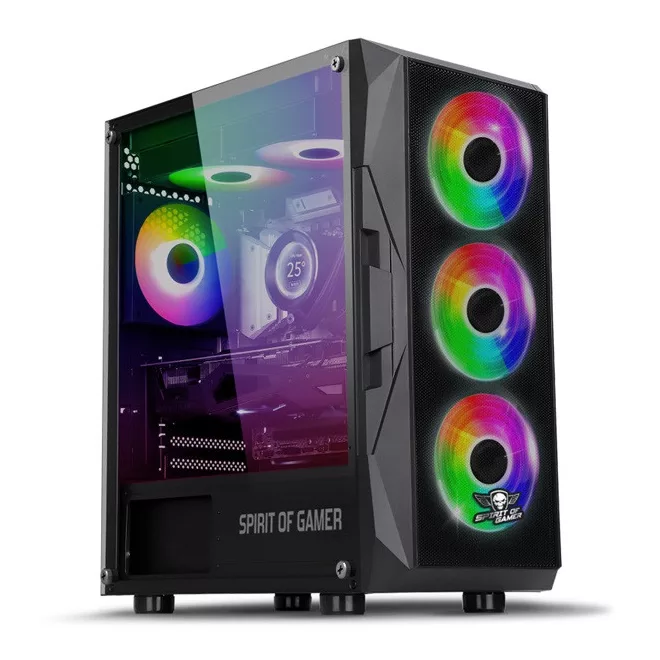 Spirit of Gamer Számítógépház - Rogue VII RGB (fekete, ablakos, 6x12cm ventilátor, alsó táp,  mATX, 1xUSB3.0, 2xUSB2.0)