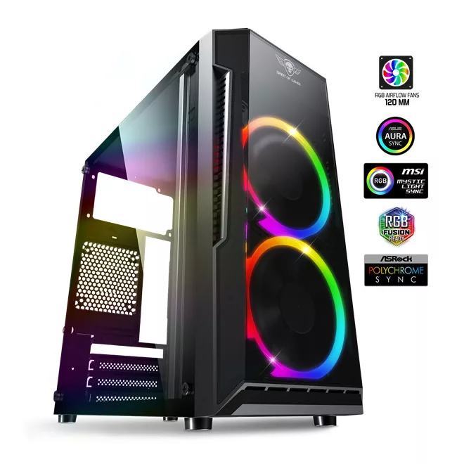 Spirit of Gamer Számítógépház - Deathmatch 3 RGB (fekete, ablakos, 2x12cm, ventilátor mATX, ITX, 1xUSB3.0, 2xUSB2.0)