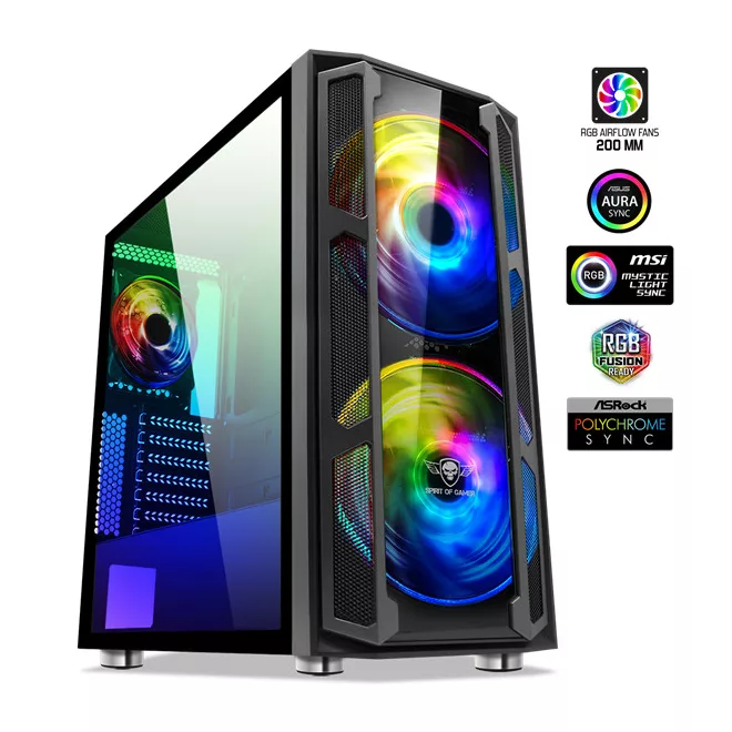 Spirit of Gamer Számítógépház - GHOST 5 RGB (fekete, ablakos, 2x20cm, 2x12cm ventilátor, ATX, mATX, 2xUSB3.0, 1xUSB2.0)