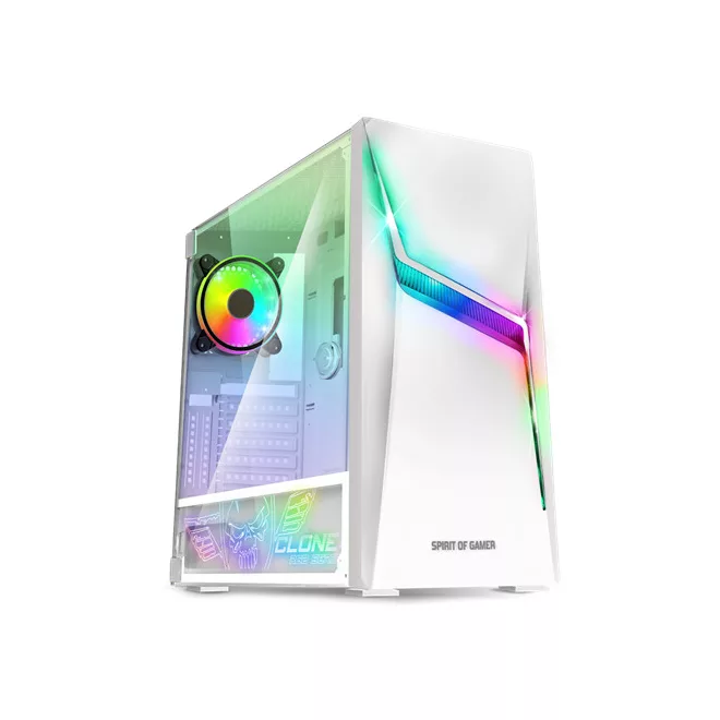 Spirit of Gamer Számítógépház - CLONE 4 White (fekete, ablakos, 2x12cm ventilátor, alsó táp,  ATX, 1xUSB3.0, 2xUSB2.0)