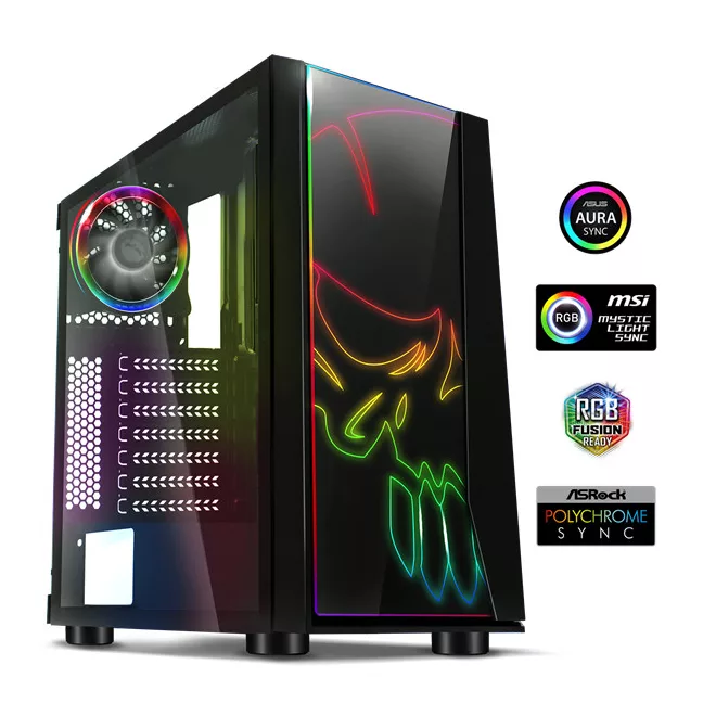 Spirit of Gamer Számítógépház - GHOST ONE RGB (fekete, ablakos, 2x12cm ventilátor, ATX, mATX, 2xUSB3.0, 1xUSB2.0)