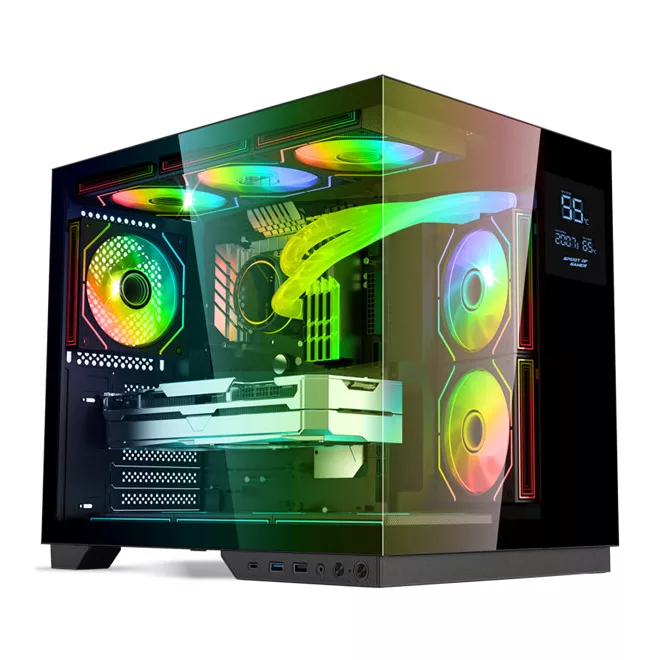 Spirit of Gamer Számítógépház - VIPER CRX Black (fekete, ablakos, 6x12cm ventilátor, alsó táp,  ATX, 1x USB-C, 2x USB-A)