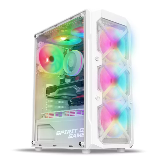 Spirit of Gamer Számítógépház - REBEL XT White (fekete, ablakos, 4x12cm ventilátor, alsó táp,  ATX, 1xUSB3.0, 2xUSB2.0)