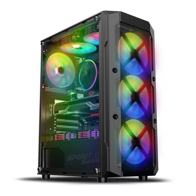 Spirit of Gamer Számítógépház - REBEL XT Black (fekete, ablakos, 4x12cm ventilátor, alsó táp,  ATX, 1xUSB3.0, 2xUSB2.0)