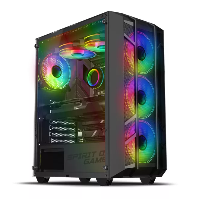 Spirit of Gamer Számítógépház - REBEL NX Black (fekete, ablakos, 4x12cm ventilátor, alsó táp,  ATX, 1xUSB3.0, 2xUSB2.0)