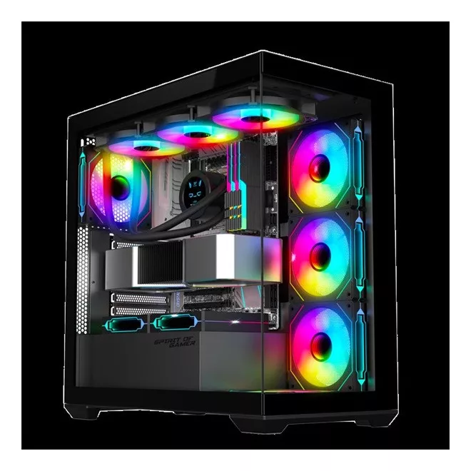 Spirit of Gamer Számítógépház - SPARK Black (fekete, ablakos, 6x12cm ventilátor, alsó táp,  ATX, 2xUSB3.0, 1xUSB-C)