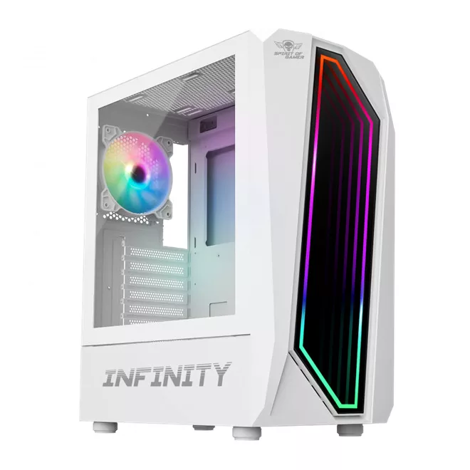Spirit of Gamer Számítógépház - INFINITY White (fekete, ablakos, 2x12cm ventilátor, alsó táp,  ATX, 1xUSB3.0, 2xUSB2.0)