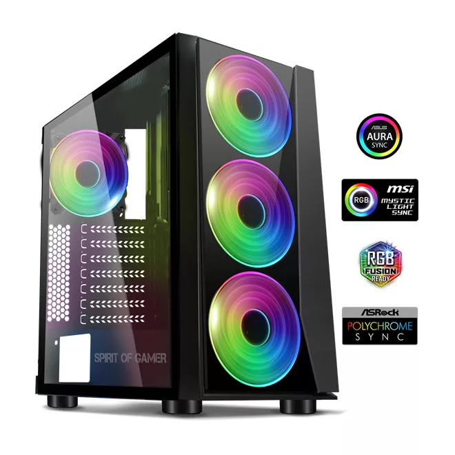 Spirit of Gamer Számítógépház - GHOST III RGB (fekete, ablakos, 4x12cm ventilátor, ATX, mATX, 2xUSB3.0, 1xUSB2.0)