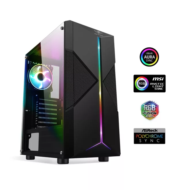 Spirit of Gamer Számítógépház - CLONE 3 Black (fekete, ablakos, 2x12cm ventilátor, alsó táp,  ATX, 1xUSB3.0, 2xUSB2.0)