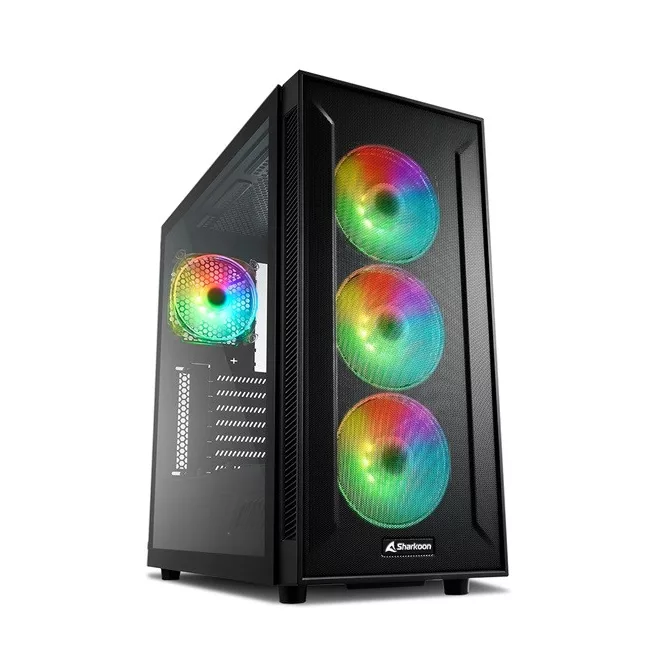 Sharkoon Számítógépház - TG6M RGB (fekete; ATX,mATX; alsó táp; 7x120mm v.; 2xUSB3.0, 2xUSB2.0, I/O)