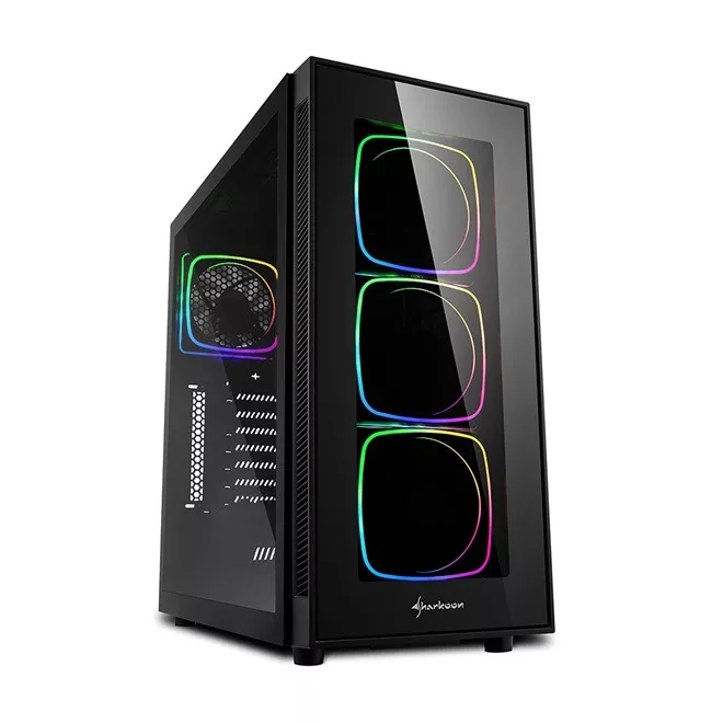 Sharkoon Számítógépház - TG6 RGB (fekete; ATX,mATX; alsó táp; 4x120mm v.; 2xUSB3.0, 2xUSB2.0, I/O)