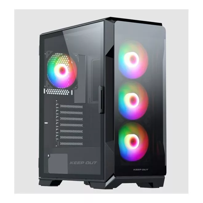 KEEP OUT Számítógépház - XC-901 PRO (fekete, ablakos, 4x12cm ARGB venti, microATX,  1xUSB3.0, 1xType-C)