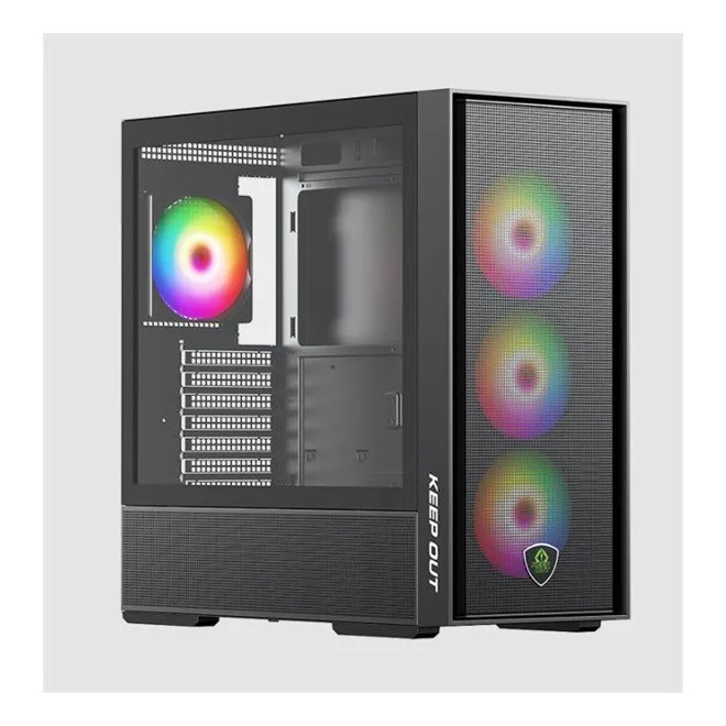 KEEP OUT Számítógépház - XC-805 MESH (fekete, ablakos, 6x12cm ARGB venti, microATX, 2xUSB2.0, 2xUSB3.0)