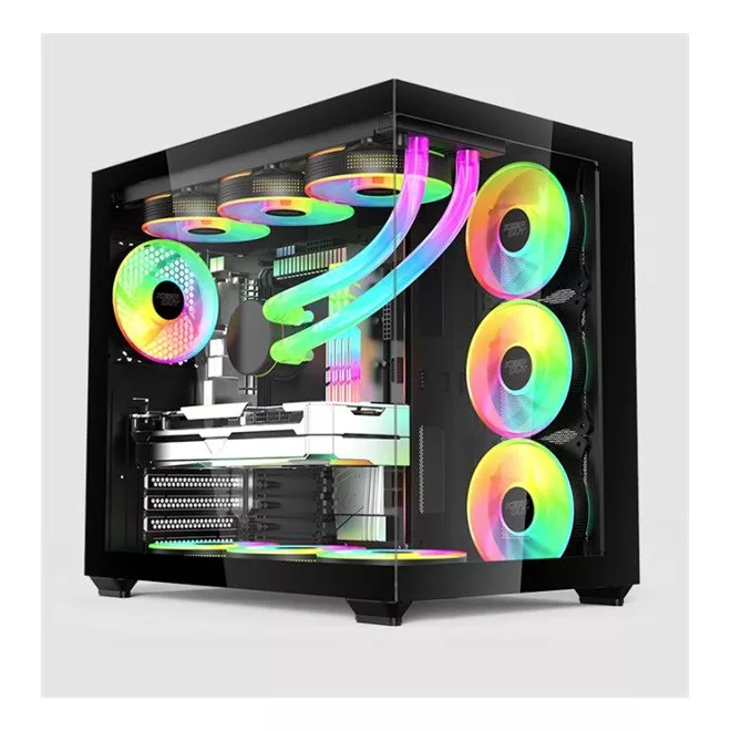 KEEP OUT Számítógépház - XC-800 PRO (fekete, ablakos, 4x12cm ARGB venti, microATX, 2xUSB2.0, 1xUSB3.0)