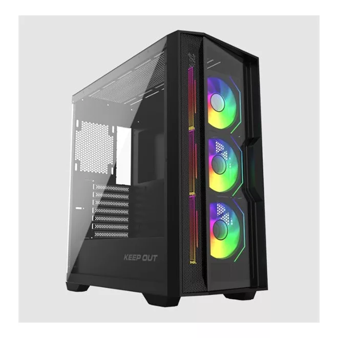 KEEP OUT Számítógépház - XC-500 GLASS (fekete, ablakos, 3x12cm ARGB venti, EATX, microATX, 2xUSB2.0, 1xUSB3.0)