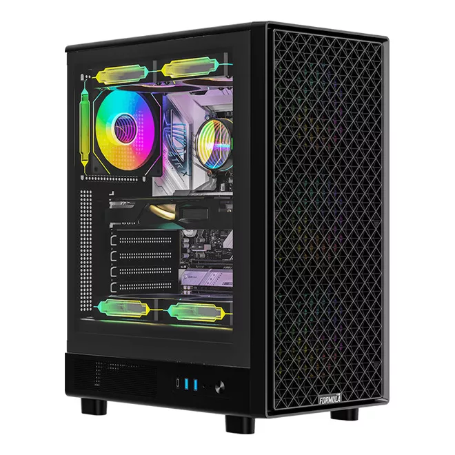 Formula Számítógépház - Mana Dynamic Black (fekete, ablakos, 4x12cm venti, ATX, 2xUSB3.0, 1xType-C)