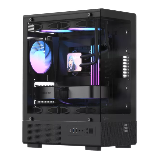 Formula Számítógépház - Crystal Z1CM Plus Black AR V2 (fekete, ablakos, mATX,3x12 cm venti,1xUSB2.0, 1xUSB3.0, 1xType-C)