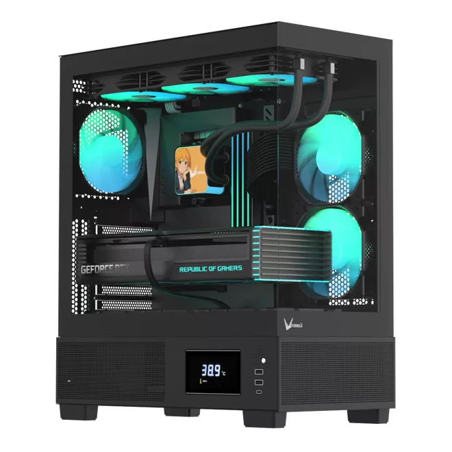 Formula Számítógépház - Crystal E1 FLOE Black (fekete, ablakos, ATX, 2xUSB3.0, 1xType-C)