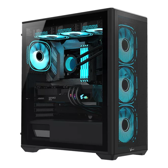 Formula Számítógépház - Air Power G5 Plus Black (fekete, ablakos, 4x12cm venti, EATX, 2xUSB3.0, 1xType-C)