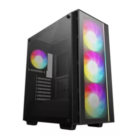   DeepCool Számítógépház - MATREXX55 V4 C (fekete, ablakos, 3x14cm + 1x12cm A-RGB venti, ATX, 1xUSB3.0, Type-C)