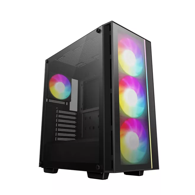 DeepCool Számítógépház - MATREXX55 V4 C (fekete, ablakos, 3x14cm + 1x12cm A-RGB venti, ATX, 1xUSB3.0, Type-C)