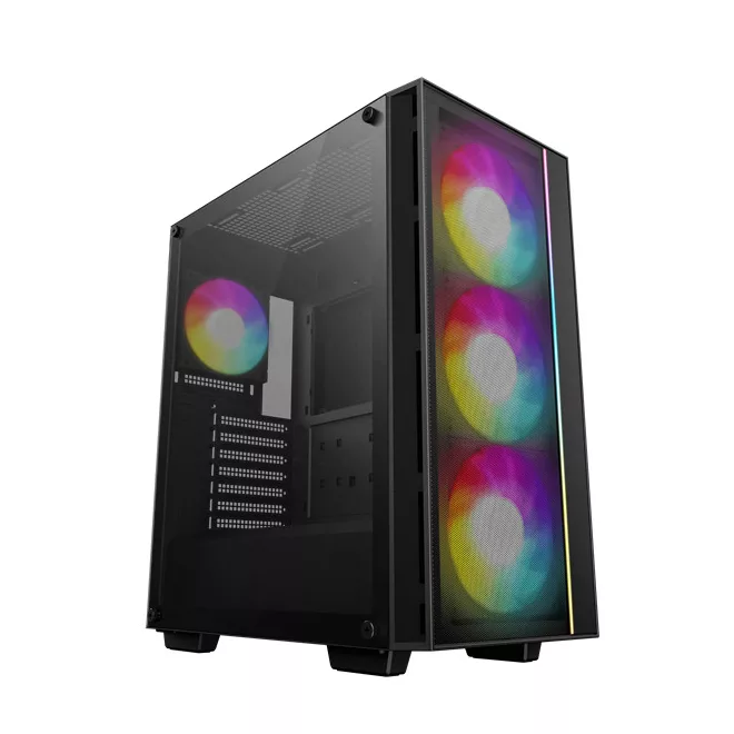 DeepCool Számítógépház - MATREXX55 MESH V4 C (fekete, ablakos, 3x14cm + 1x12cm A-RGB venti, ATX, 1xUSB3.0, Type-C)