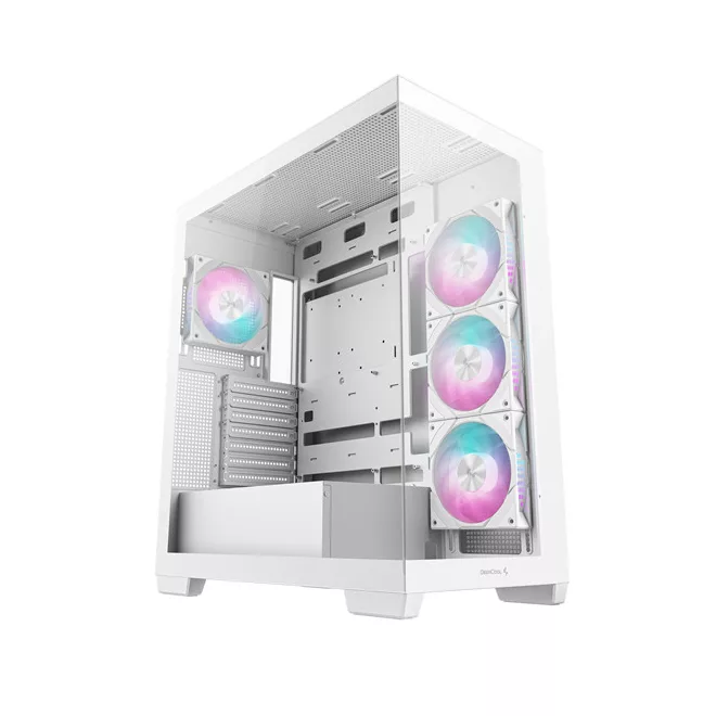 DeepCool Számítógépház - CG580 4F WH (fehér, ablakos, 4x12cm A-RGB, BTF, ATX, 2xUSB3.0, 1xUSB2.0)