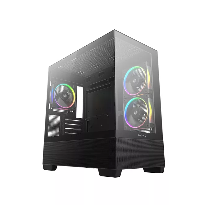 DeepCool Számítógépház - CG380 3F (fekete, ablakos, 3x12cm A-RGB, BTF, mATX, 2xUSB3.0, 1xUSB2.0)