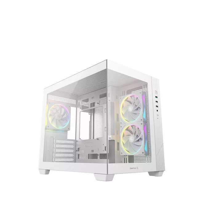 DeepCool Számítógépház - CG330 3F WH (fehér, ablakos, 3x12cm A-RGB, BTF, mATX, 2xUSB3.0, 1xUSB2.0)