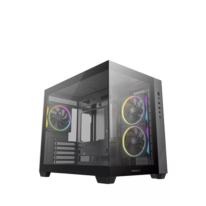 DeepCool Számítógépház - CG330 3F (fekete, ablakos, 3x12cm A-RGB, BTF, mATX, 2xUSB3.0, 1xUSB2.0)