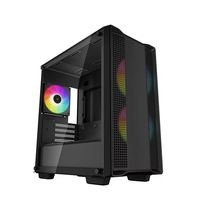 DeepCool Számítógépház - CC360 ARGB (fekete, ablakos, 3x12cm ventilátor, Mini-ITX / Micro-ATX, 1xUSB3.0, 1xUSB2.0)