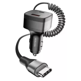   Autós USB-C (30W) és USB (25W) töltő adapter szivargyújtó aljzat, 1,5m USB-C kábellel - praktikus és kompakt megoldás telefonok, navigációs eszközök és más készülékek gyors töltésére útközben