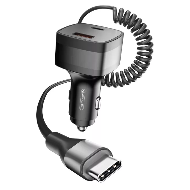 Autós USB-C (30W) és USB (25W) töltő adapter szivargyújtó aljzat, 1,5m USB-C kábellel - praktikus és kompakt megoldás telefonok, navigációs eszközök és más készülékek gyors töltésére útközben