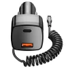 Autós USB-C (30W) és USB (25W) töltő adapter szivargyújtó aljzat, 1,5m USB-C kábellel - praktikus és kompakt megoldás telefonok, navigációs eszközök és más készülékek gyors töltésére útközben