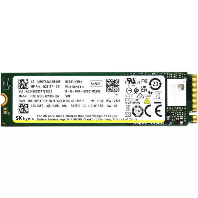 SK hynix 512GB BC901 M.2 Gen4 x4 NVME SSD meghajtó kártya, (2280) | Olvasás: 4800 MB/s, Írás: 4400 MB/s