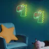 JURASSIC DINO LED neon lámpa - falra akasztható dekor világítás USB csatlakozóval, vidám dinoszaurusz design, hangulatos kiegészítő gyerekszobába vagy ajándékba