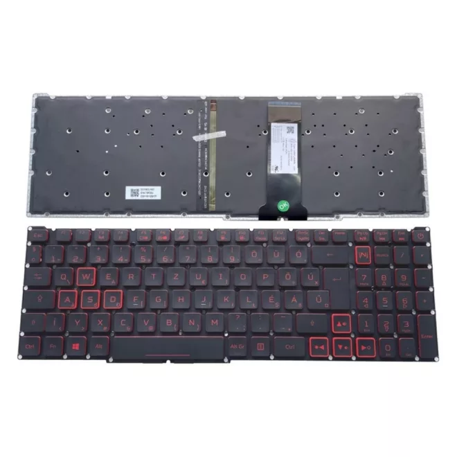 Acer Nitro AN515-55, N517-51, AN715-51 gyári új magyar háttér-világításos fekete-piros keret nélküli billentyűzet