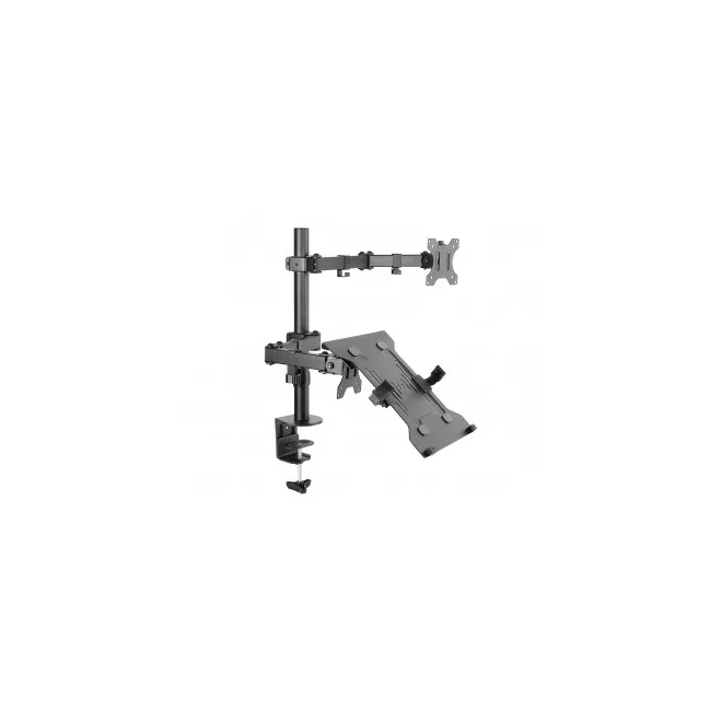 Equip Monitor/Laptop konzol - 650119 (13"-32", 2 monitor, dönthető, forgatható, állítható magasság, Max.: 2x8kg, fekete)