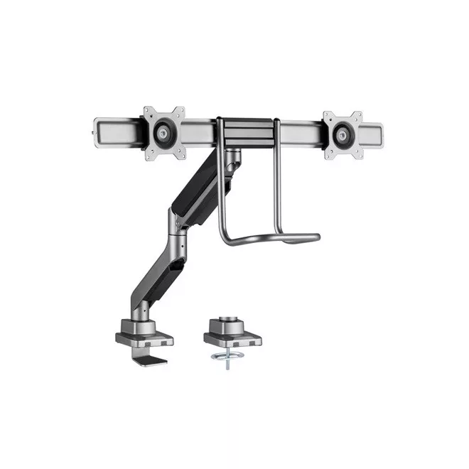Equip Monitor Asztali konzol - 650161 (17"-32", 2 monitor, dönthető, forgatható, Max.: 2x9kg, fekete/ezüst)