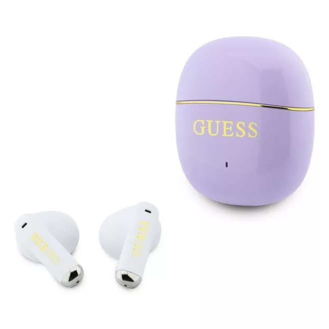 Guess fehér Bluetooth sztereó fülhallgató, True Wireless Stereo technológia, Lila Töltőtokkal, Bluetooth 5.4