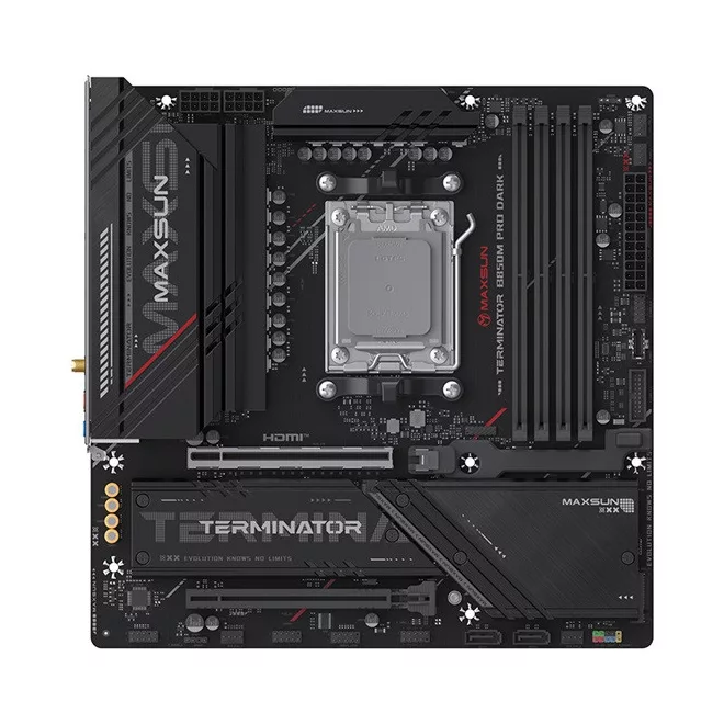 Maxsun Alaplap - AMD MS-TERMINATOR B850M PRO DARK WIFI AM5 (B850, mATX, 4xDDR5 8000MHz, 2xSATA3, 3xM.2, HDMI, DP)