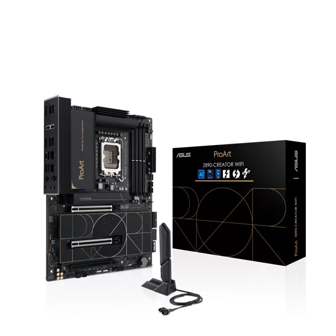 Asus Alaplap - Intel PROART Z890-CREATOR WIFI LGA1851 (Z890, ATX, 4xDDR5 9066+MHz, 4xSATA3, 5xM.2, HDMI+3xTB)