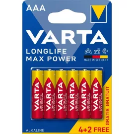   6db Varta Longlife Max Power AAA mikro vékony ceruza elem távirányítóhoz (LR03)